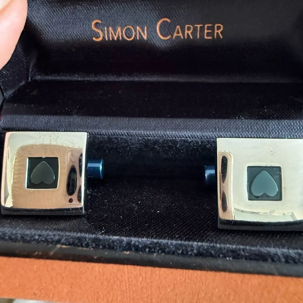 Simon Carter heart glass cufflinks silver tone metal